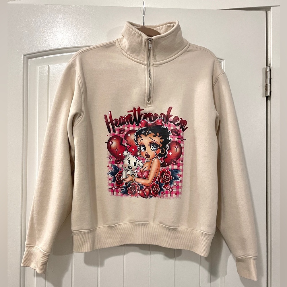 Tilly's | Betty Boop “Heartbreaker” Quarter-Zip Pullover Sweatshirt